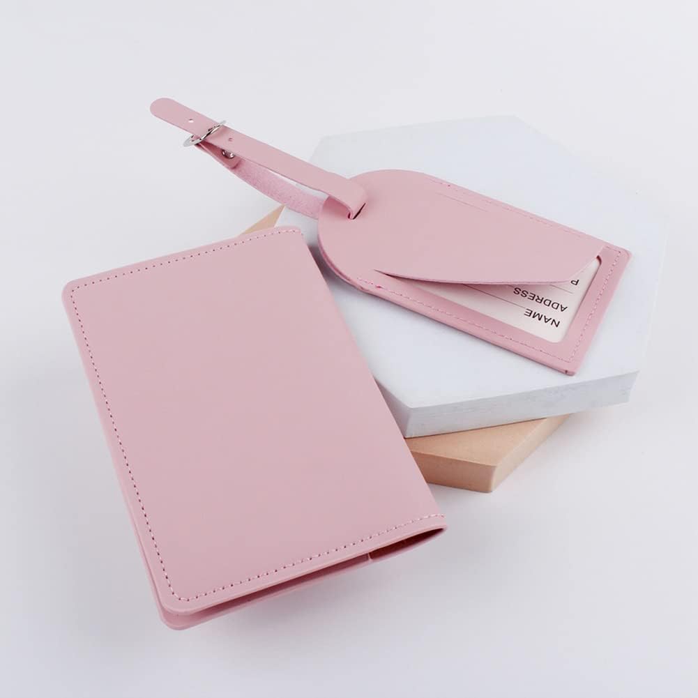 Belsmi Passport and Luggage Tags Set Travel Suitcase Tag (Style 1 - Pink)