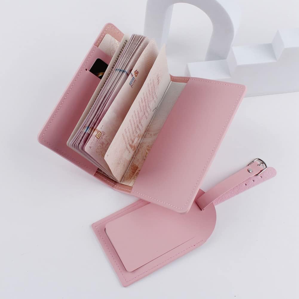 Belsmi Passport and Luggage Tags Set Travel Suitcase Tag (Style 1 - Pink)