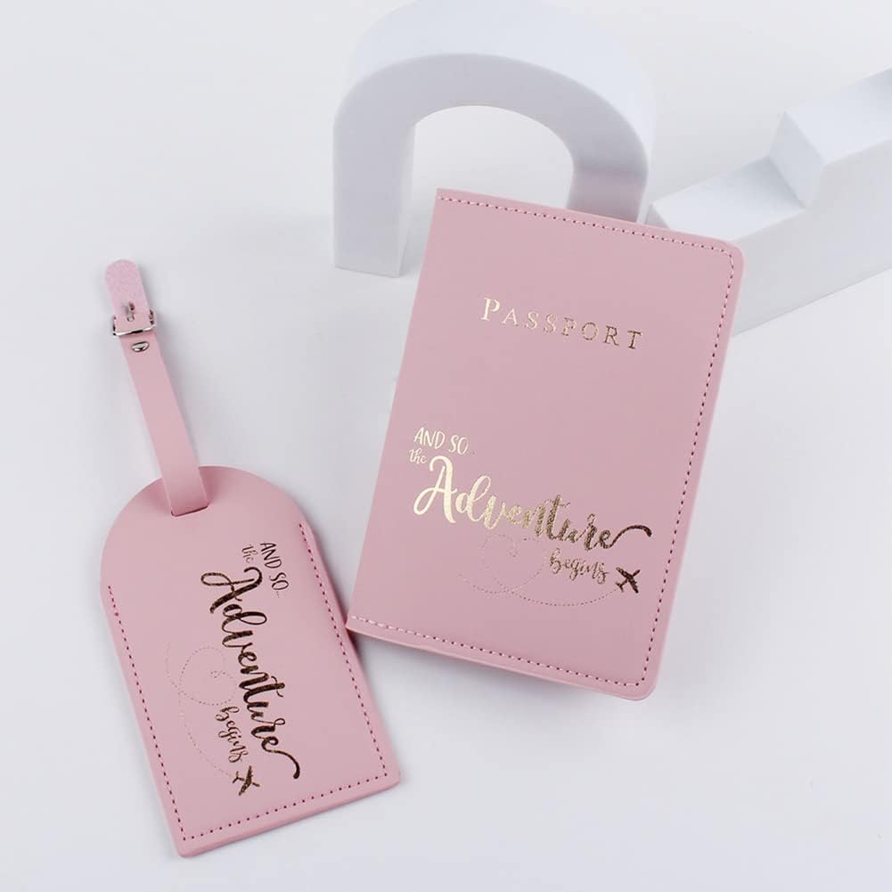 Belsmi Passport and Luggage Tags Set Travel Suitcase Tag (Style 1 - Pink)