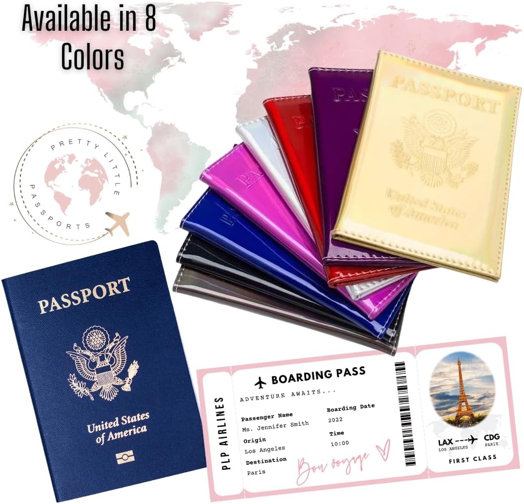 Chrome Passport Cover Vaccine Card Holder Combo, Passport Holder with Vaccine Card Slot (Pink)