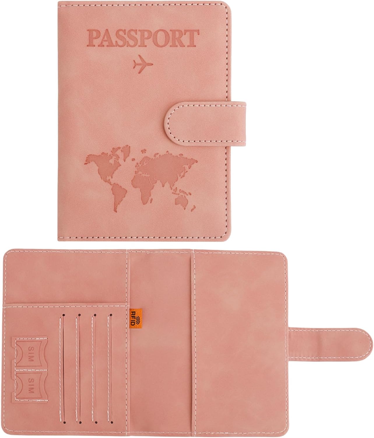 Passport Holder for Travel Essentials, Pink Leather Passport Cover, Passport Wallet Holders for Women Men Family Travel Gifts Must Have Accessories, Credit Card Cash Air Ticket Storage Supplies