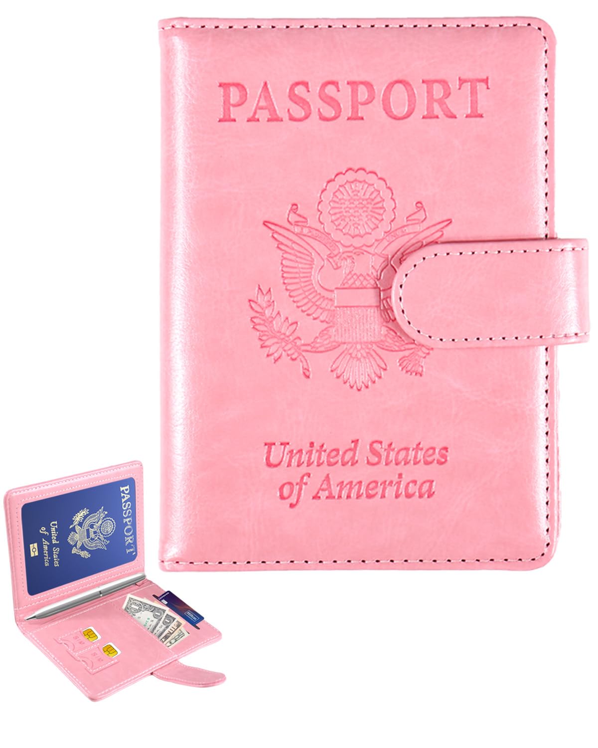 Sizobi Leather Passport Holder Covers, Passport Holder for Travel Women, RFID Blocking Wallet Case, International Travel Must Haves Travel Accessories for Women Men,Cruise Ship Essentials Gifts, Pink