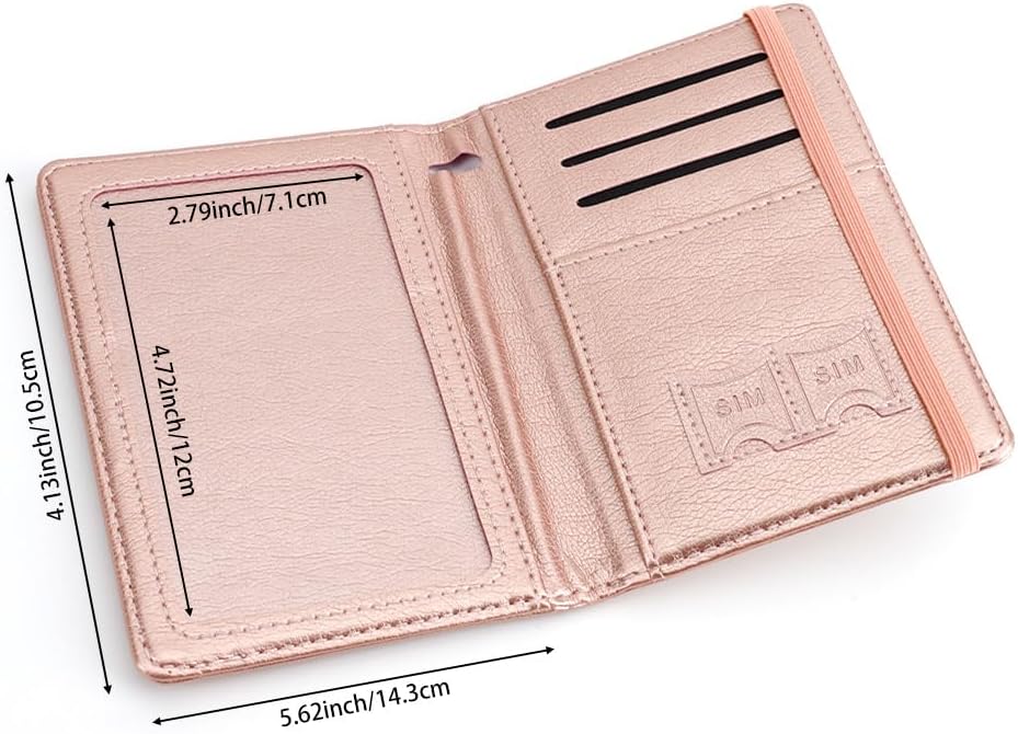Passport Holder for Travel Essentials, Passport Cover Wallet Passport Holders for Women Men, PU Leather Passport Book Card Case with Pen Holder for Family Travel Must Haves Accessories, Rose Gold