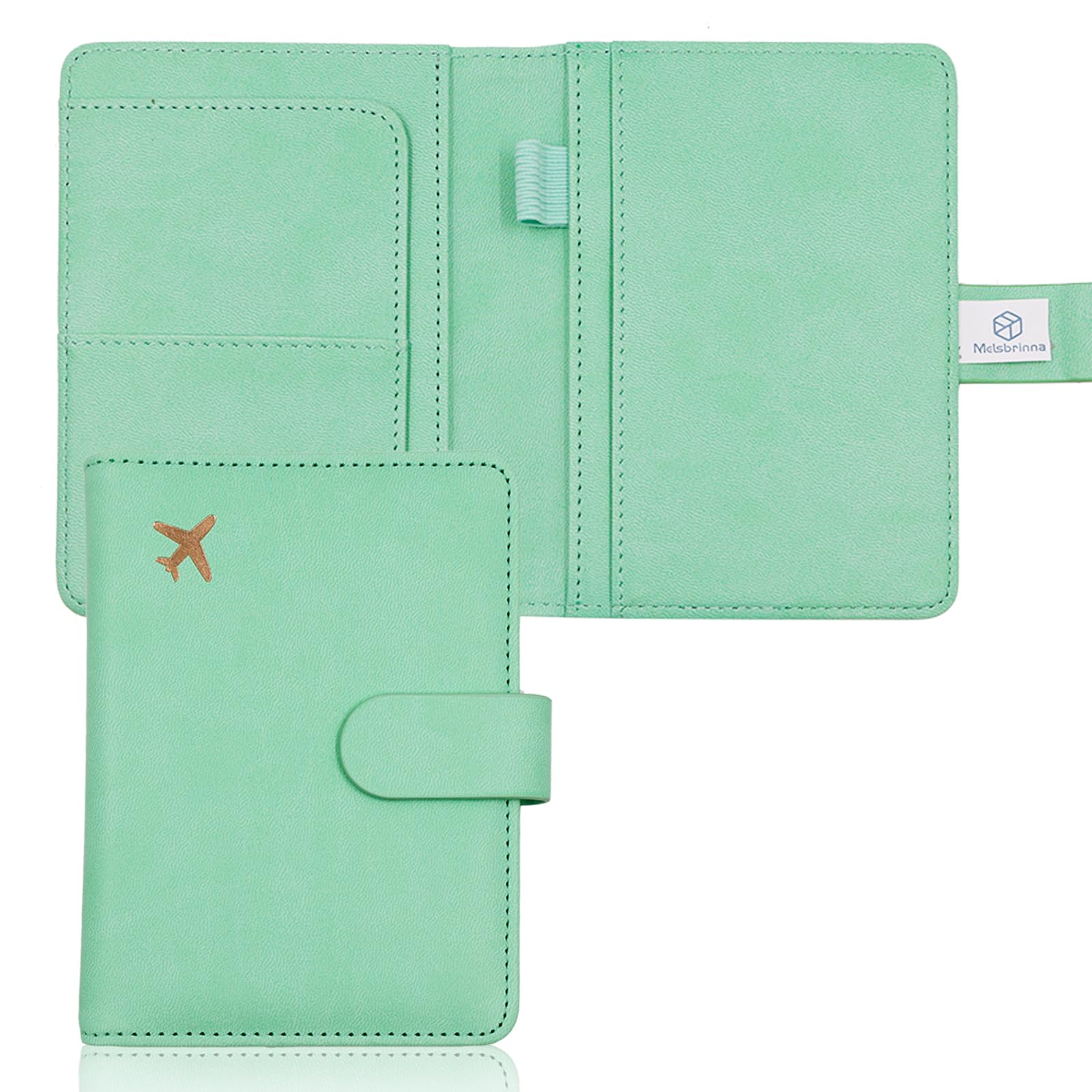Melsbrinna Premium Leather Passport Holder Covers Case, Waterproof Rfid Blocking Travel Wallet Passport Holder with Pen Holder, Cute Passport Book for Women/Men
