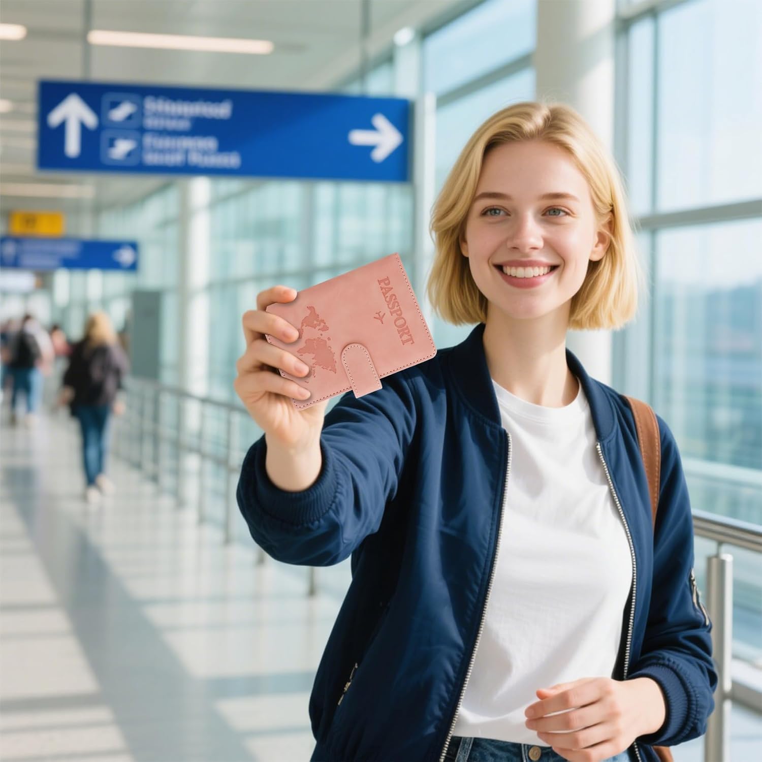 Passport Holder for Travel Essentials, Pink Leather Passport Cover, Passport Wallet Holders for Women Men Family Travel Gifts Must Have Accessories, Credit Card Cash Air Ticket Storage Supplies