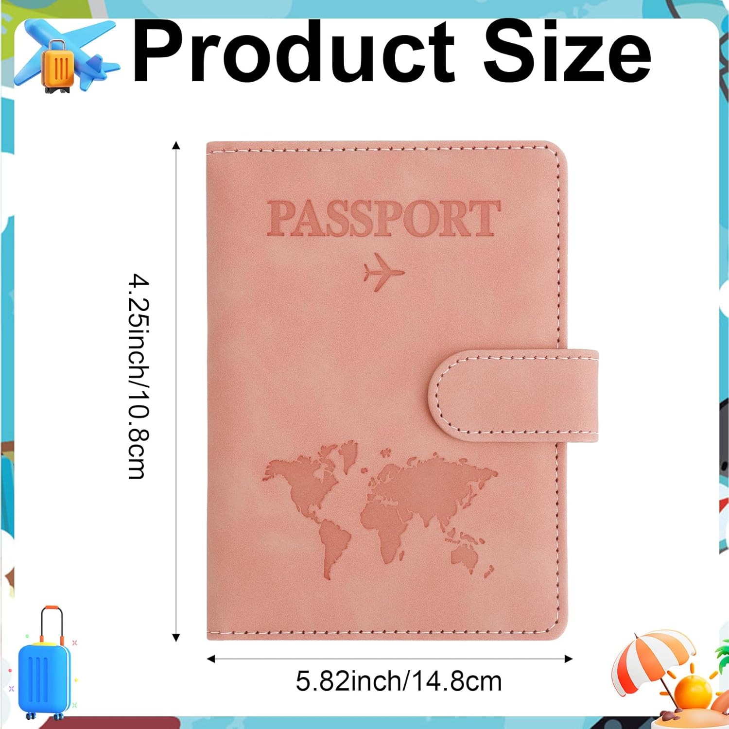 Passport Holder for Travel Essentials, Pink Leather Passport Cover, Passport Wallet Holders for Women Men Family Travel Gifts Must Have Accessories, Credit Card Cash Air Ticket Storage Supplies