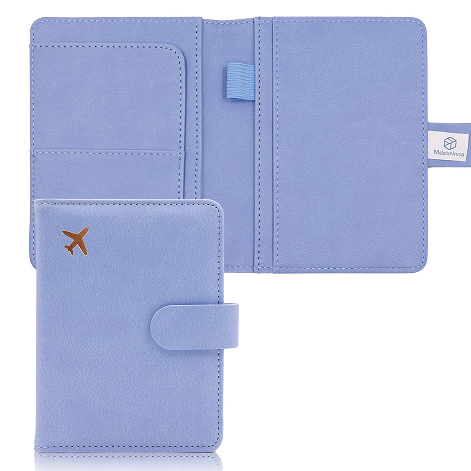 Melsbrinna Premium Leather Passport Holder Covers Case, Waterproof Rfid Blocking Travel Wallet Passport Holder with Pen Holder, Cute Passport Book for Women/Men