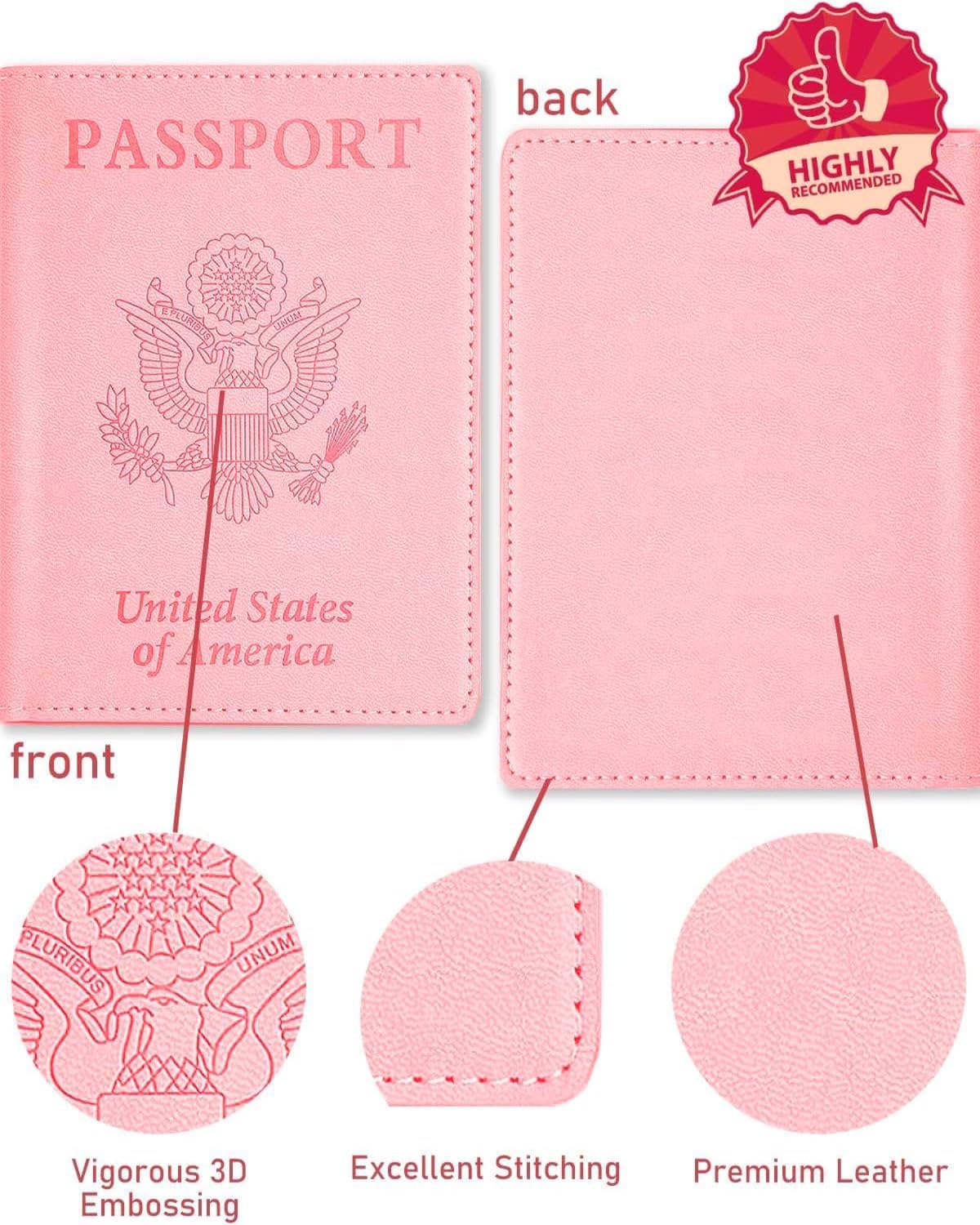 Sizobi Leather Passport Holder Covers, Passport Holder for Travel Women, RFID Blocking Wallet Case, International Travel Must Haves Travel Accessories for Women Men,Cruise Ship Essentials Gifts, Pink
