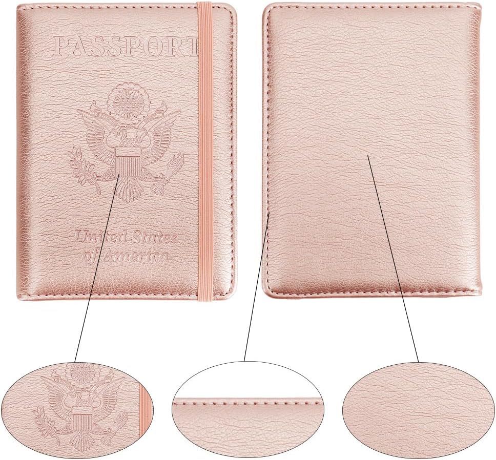 Passport Holder for Travel Essentials, Passport Cover Wallet Passport Holders for Women Men, PU Leather Passport Book Card Case with Pen Holder for Family Travel Must Haves Accessories, Rose Gold