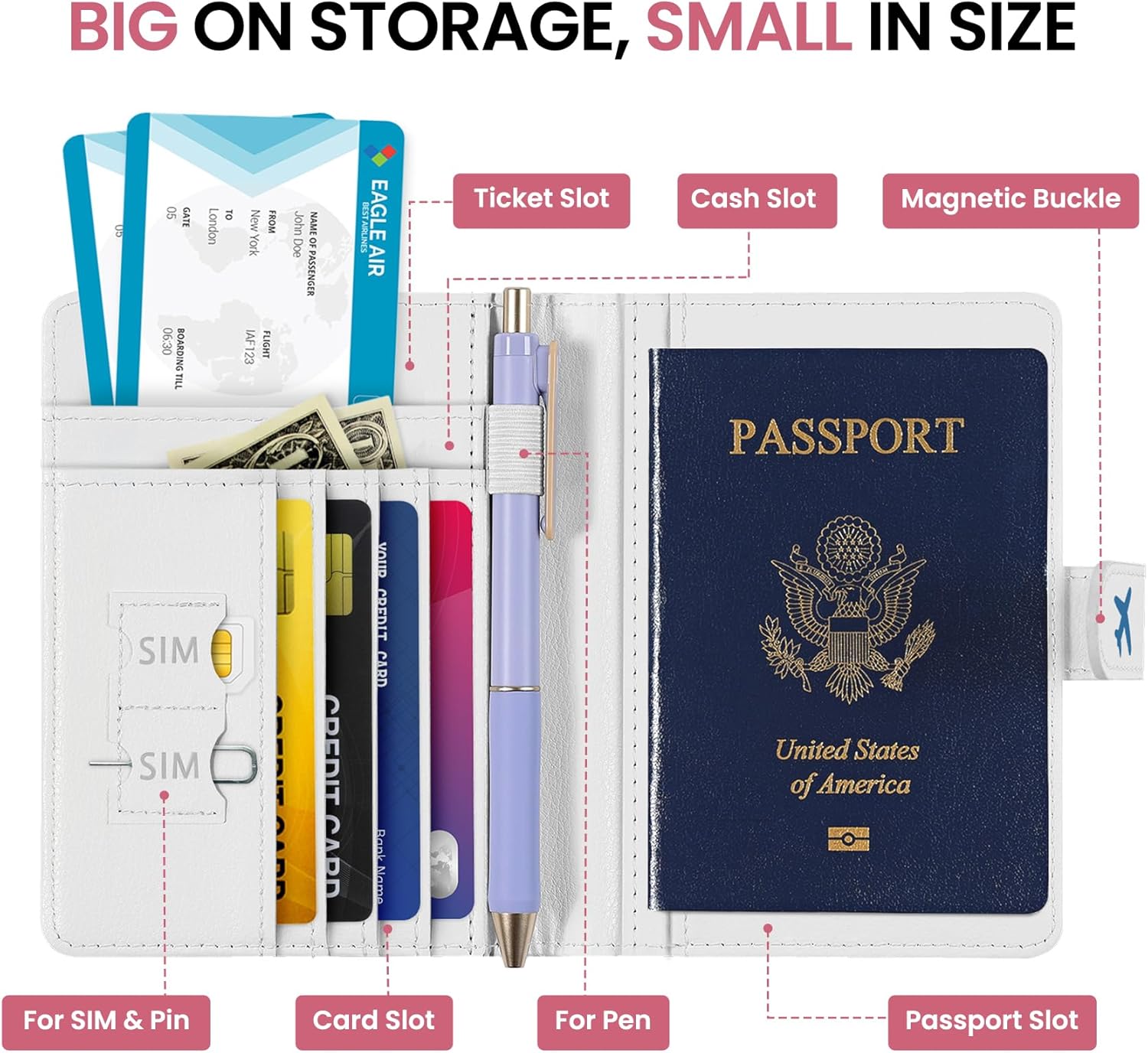 Passport Holder for Travel Essentials, RFID Blocking Leather Cover Wallet with Magnetic Closure, Aesthetic & Cute Passport Book Case for Women and Men - Wildflower