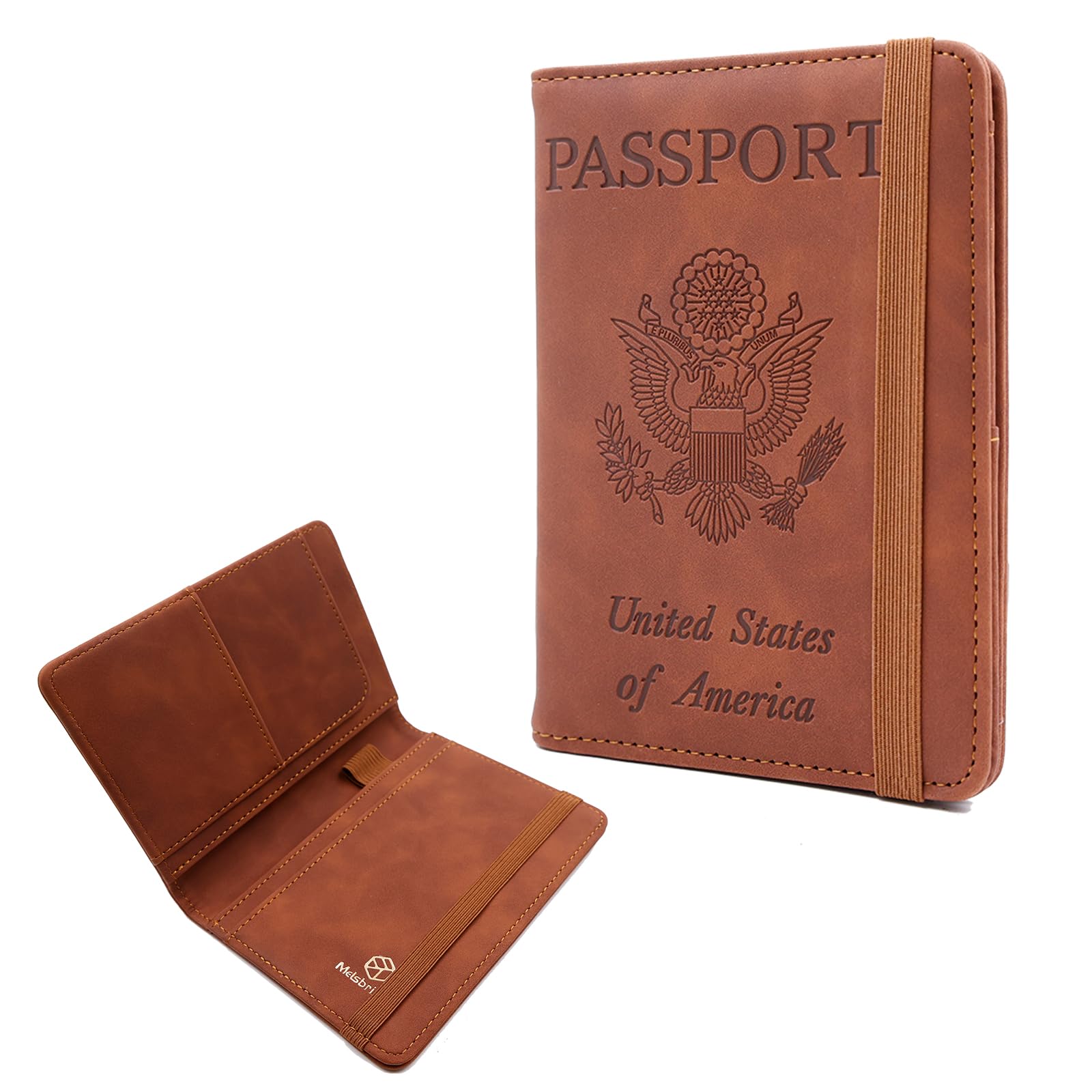 Melsbrinna Premium Leather Passport Holder Covers Case, Waterproof Rfid Blocking Travel Wallet Passport Holder with Pen Holder, Cute Passport Book for Women/Men