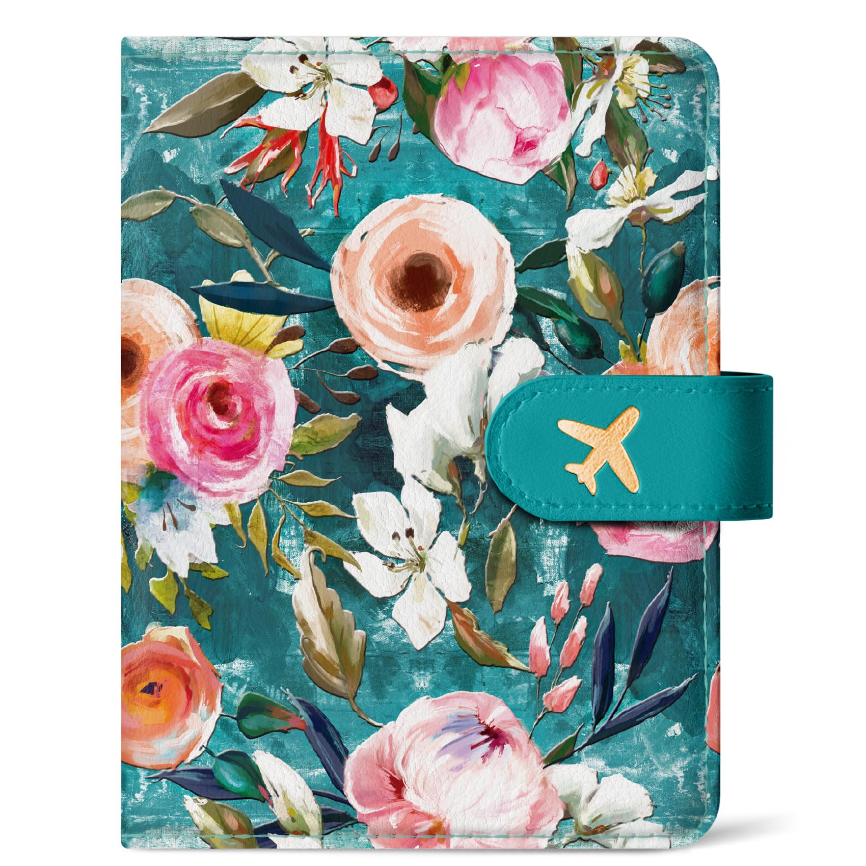 Passport Holder for Travel Essentials, RFID Blocking Leather Cover Wallet with Magnetic Closure, Aesthetic & Cute Passport Book Case for Women and Men - Wildflower