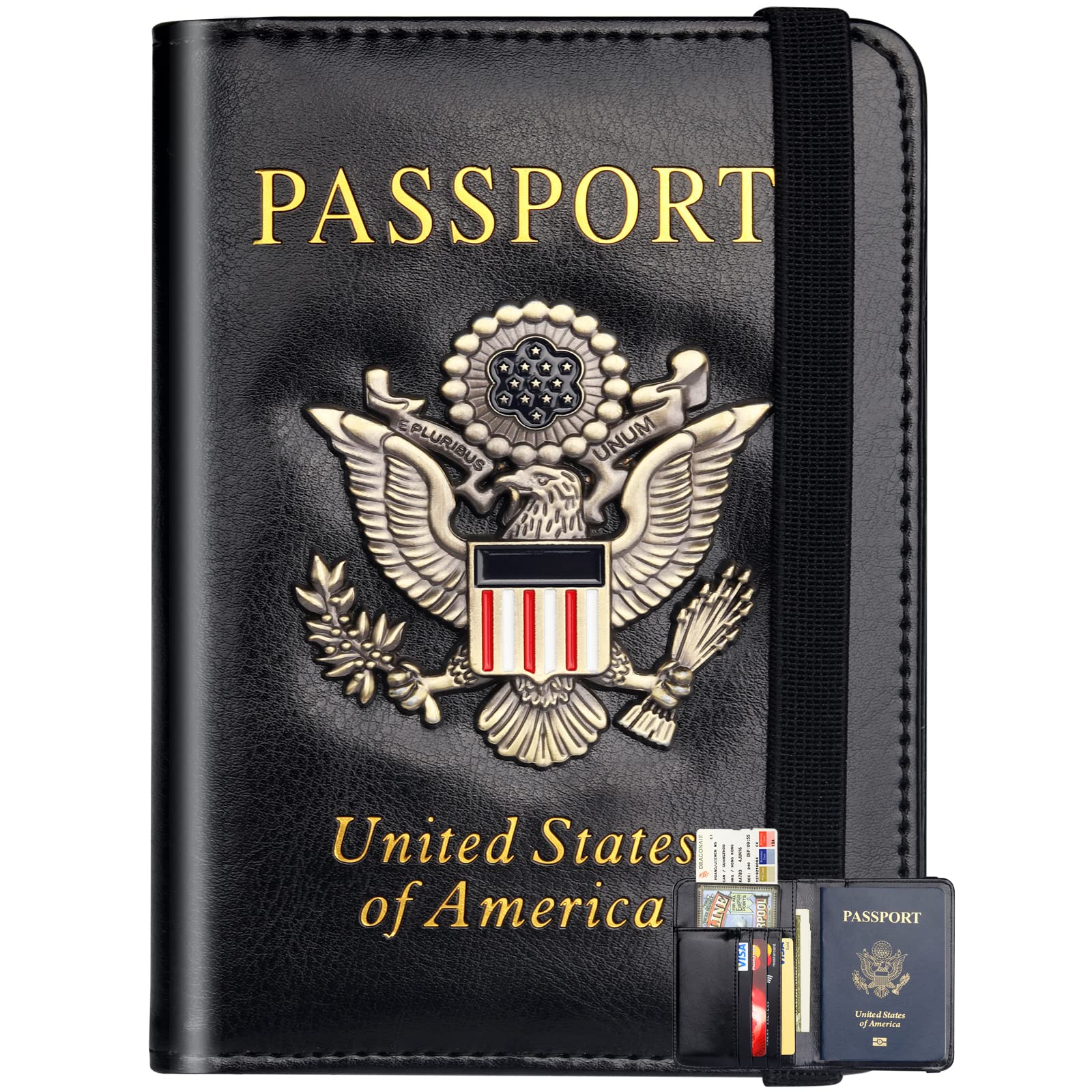 Herain Passport Holder Wallet Cover Case for Women Men Family, Metal US Badge Passport Book Holders with RFID Blocking, Travel Must Haves Cruise Ship Essentials (purple)
