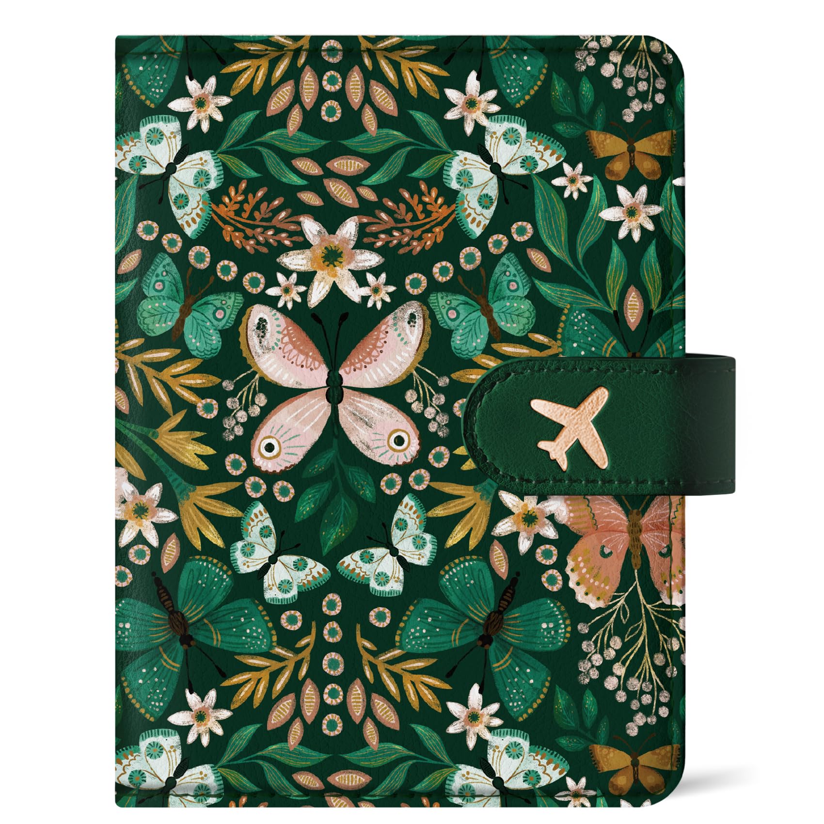 Passport Holder for Travel Essentials, RFID Blocking Leather Cover Wallet with Magnetic Closure, Aesthetic & Cute Passport Book Case for Women and Men - Wildflower