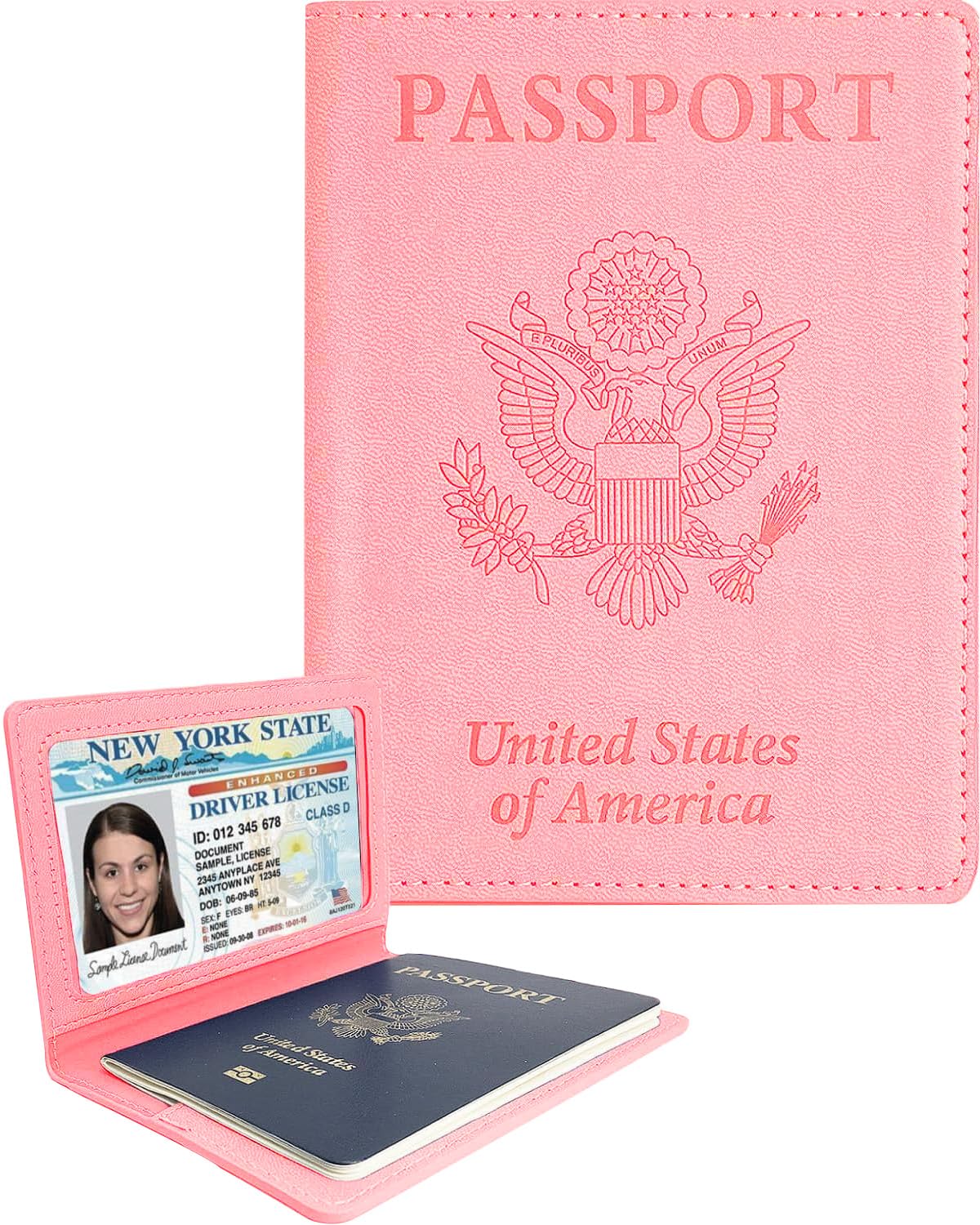 Sizobi Leather Passport Holder Covers, Passport Holder for Travel Women, RFID Blocking Wallet Case, International Travel Must Haves Travel Accessories for Women Men,Cruise Ship Essentials Gifts, Pink