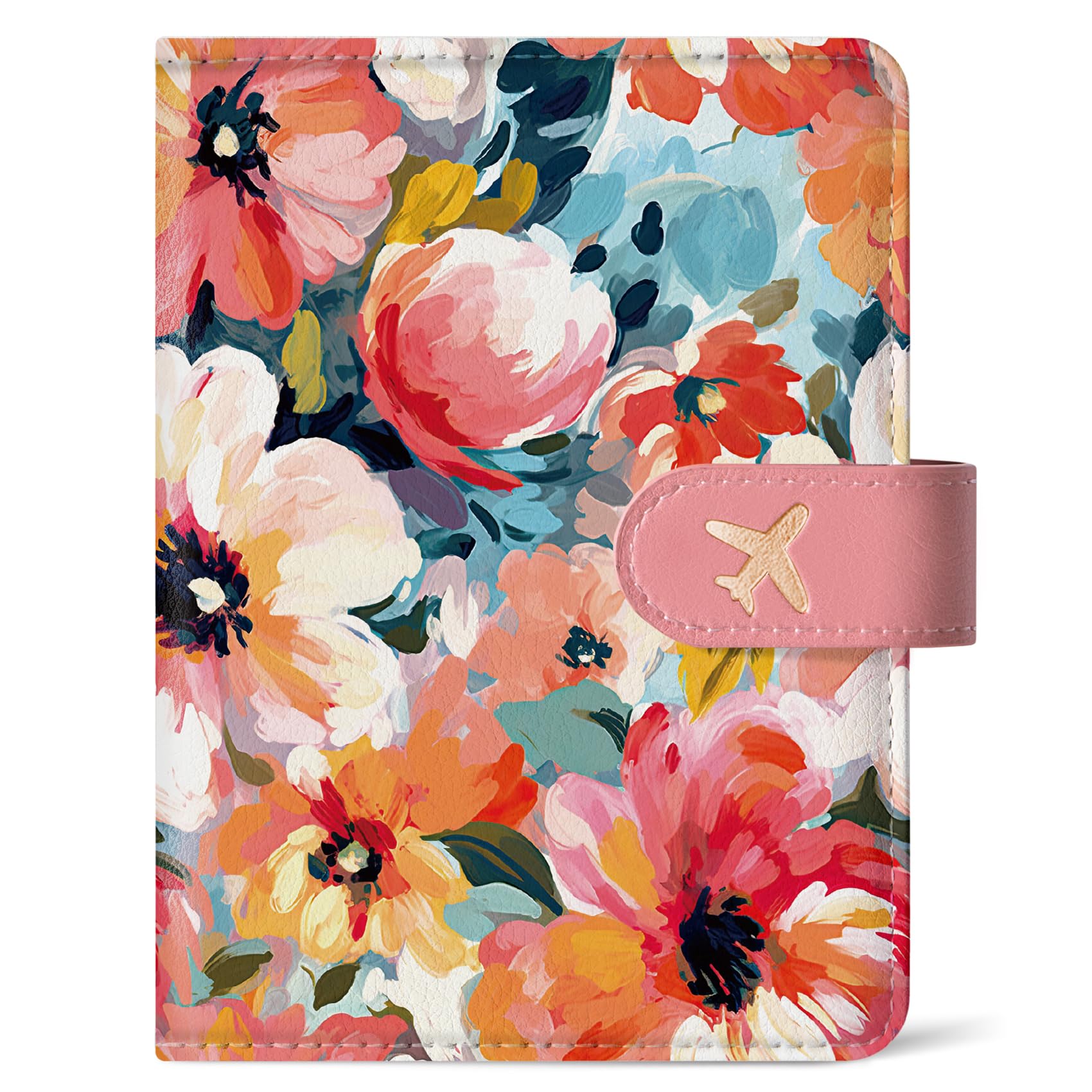 Passport Holder for Travel Essentials, RFID Blocking Leather Cover Wallet with Magnetic Closure, Aesthetic & Cute Passport Book Case for Women and Men - Wildflower