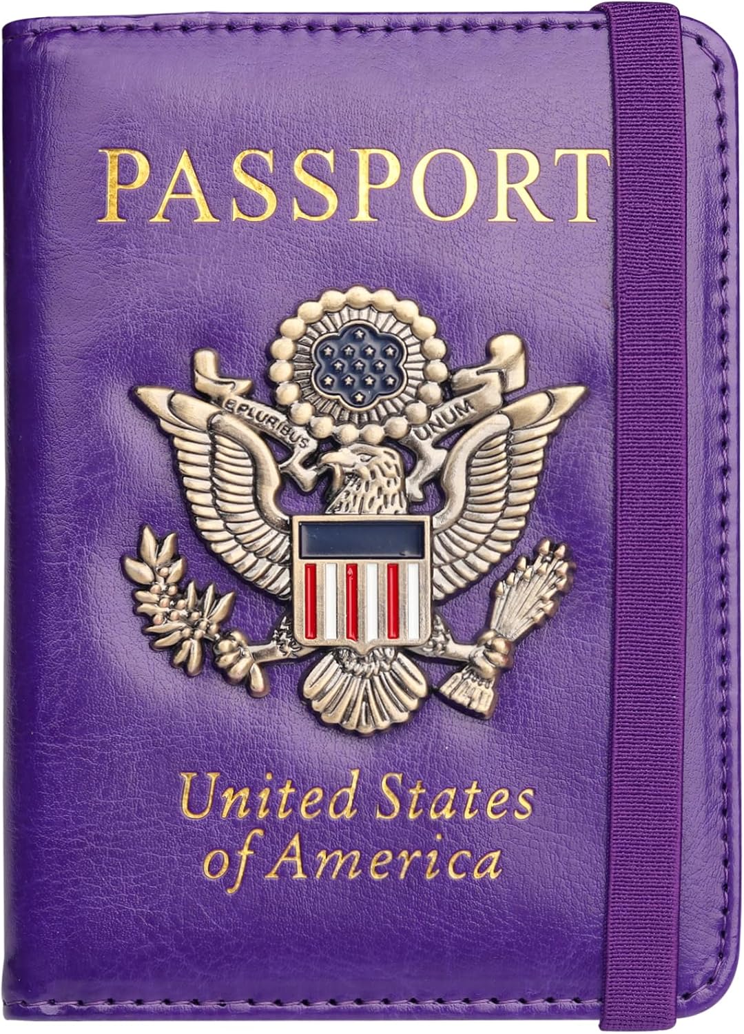 Herain Passport Holder Wallet Cover Case for Women Men Family, Metal US Badge Passport Book Holders with RFID Blocking, Travel Must Haves Cruise Ship Essentials (purple)