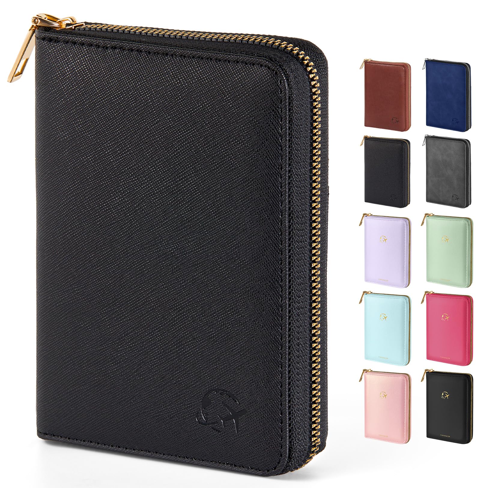 Forvencer Passport Holder Cover with Safe Zipper Closure, Premium Passport Wallet for Travel, Cute RFID Blocking Card Case, Waterproof Travel Accessories for Women, Black