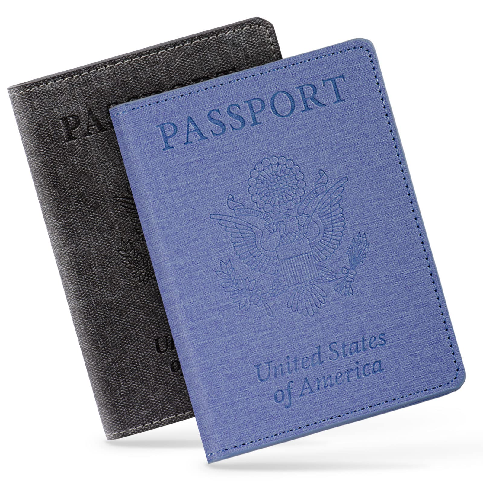 2 Pack Passport Cover With Card Slots RFID Blocking-White&Black