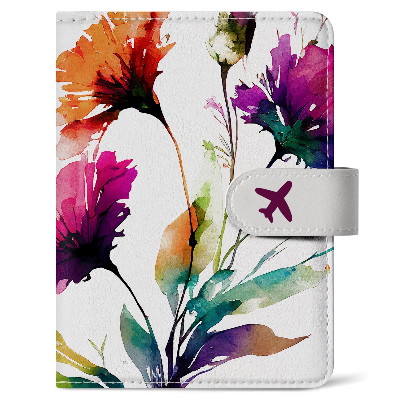 Passport Holder for Travel Essentials, RFID Blocking Leather Cover Wallet with Magnetic Closure, Aesthetic & Cute Passport Book Case for Women and Men - Wildflower