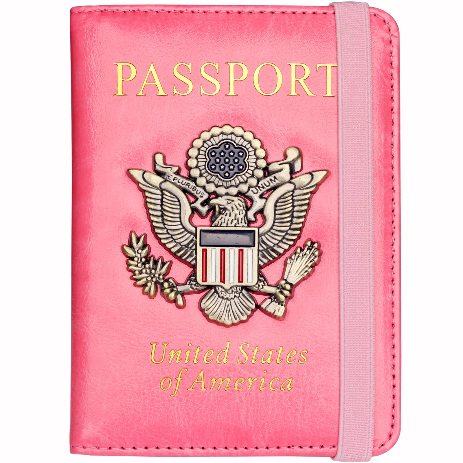 Herain Passport Holder Wallet Cover Case for Women Men Family, Metal US Badge Passport Book Holders with RFID Blocking, Travel Must Haves Cruise Ship Essentials (purple)