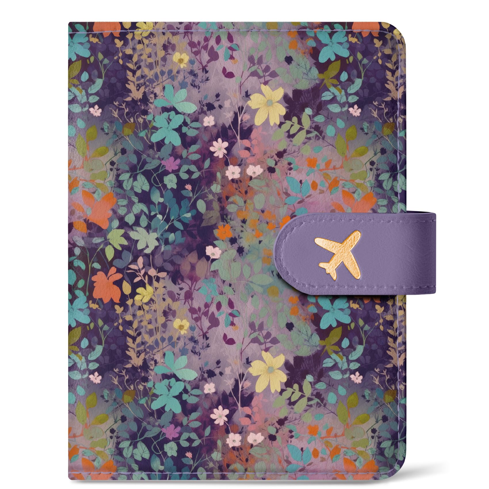 Passport Holder for Travel Essentials, RFID Blocking Leather Cover Wallet with Magnetic Closure, Aesthetic & Cute Passport Book Case for Women and Men - Wildflower
