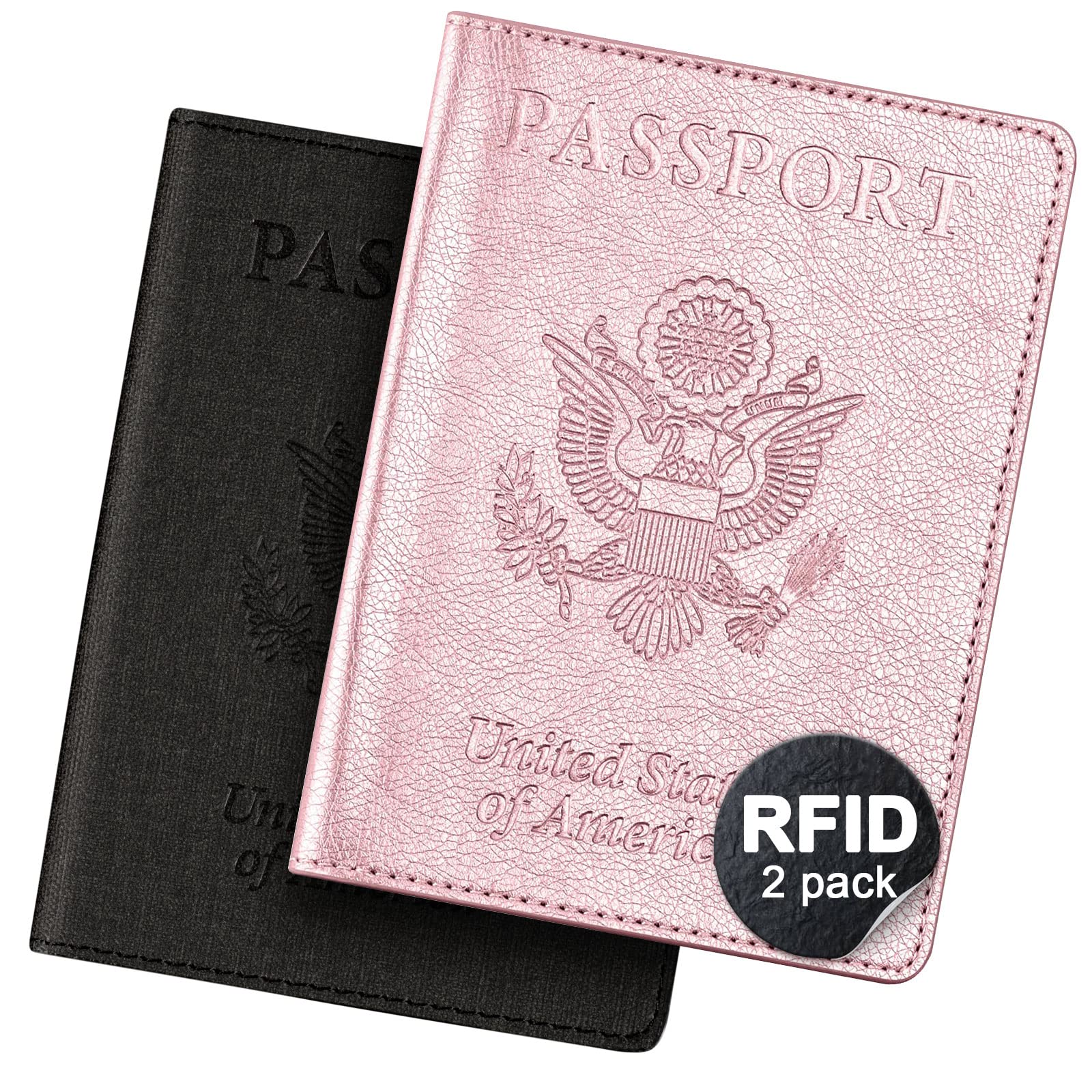 2 Pack Passport Cover With Card Slots RFID Blocking-White&Black