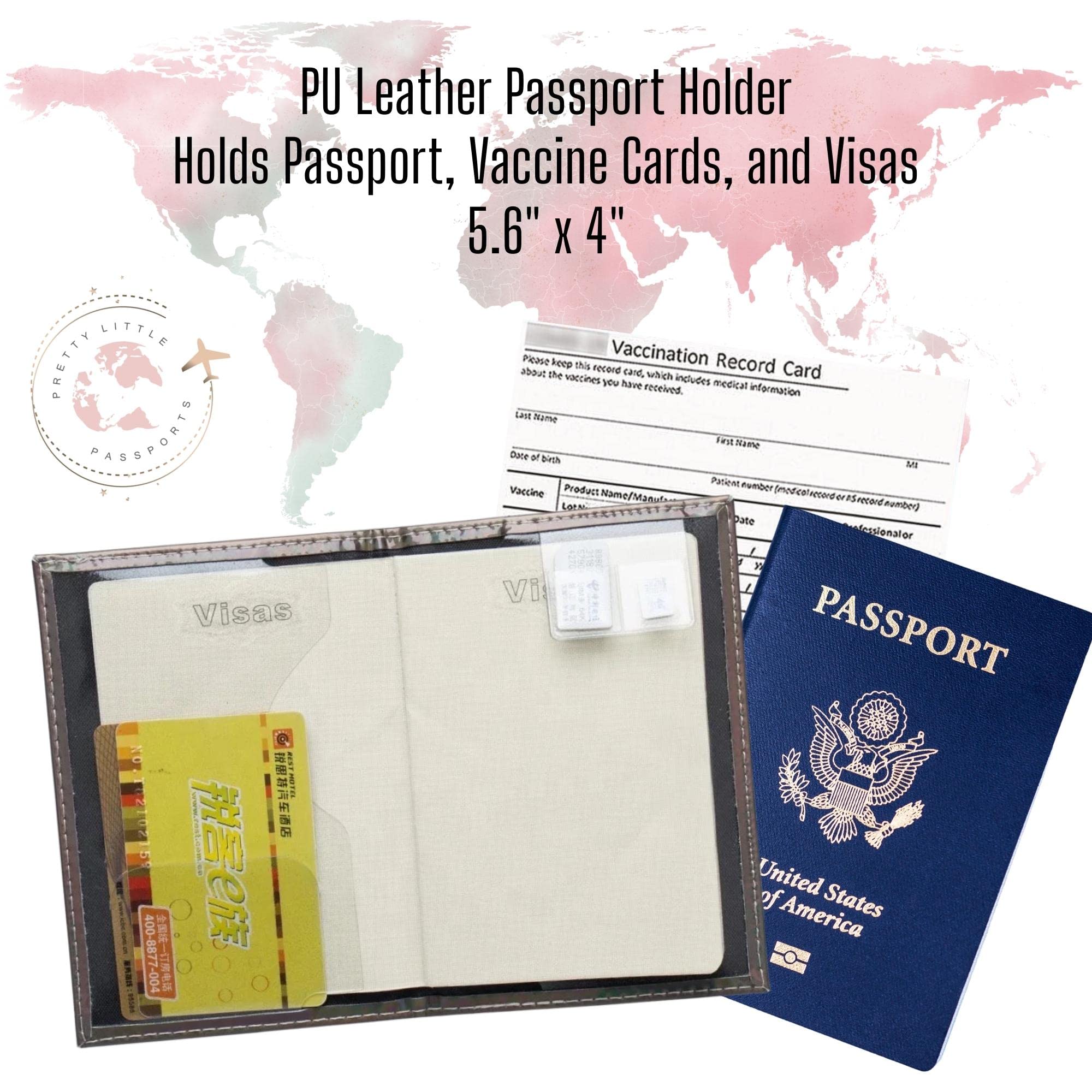 Chrome Passport Cover Vaccine Card Holder Combo, Passport Holder with Vaccine Card Slot (Pink)