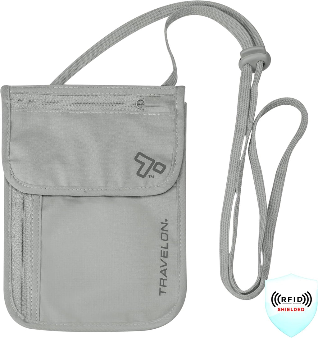 Travelon Rfid Blocking Undergarment Neck Pouch Travel Wallet, Gray, One Size