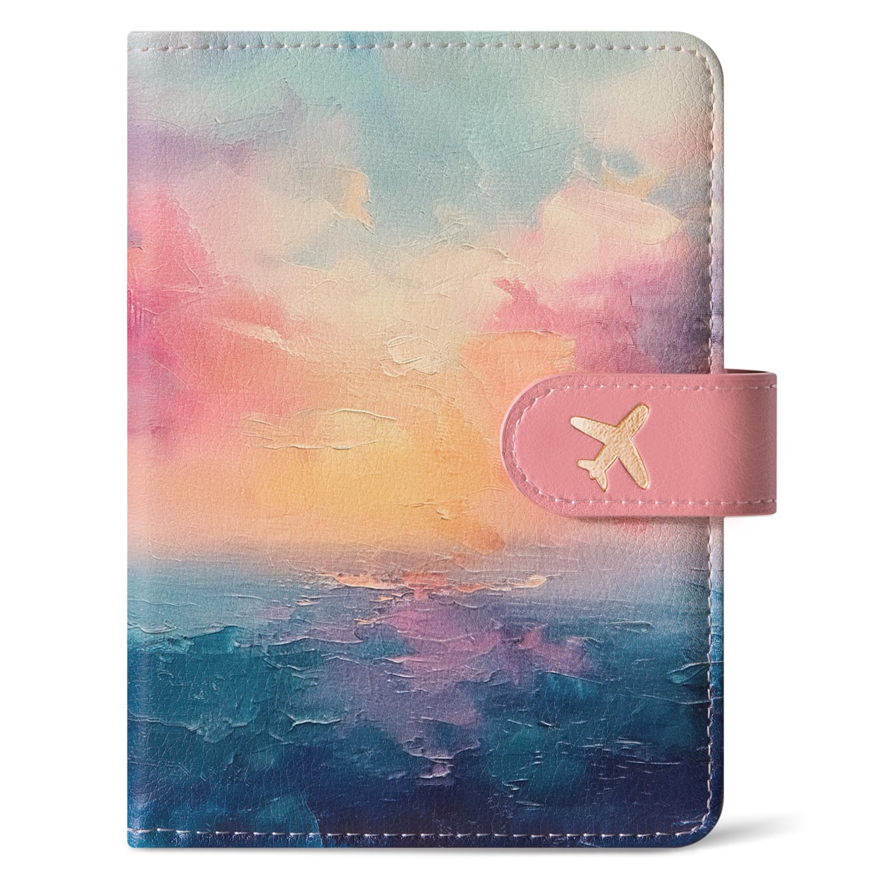 Passport Holder for Travel Essentials, RFID Blocking Leather Cover Wallet with Magnetic Closure, Aesthetic & Cute Passport Book Case for Women and Men - Wildflower
