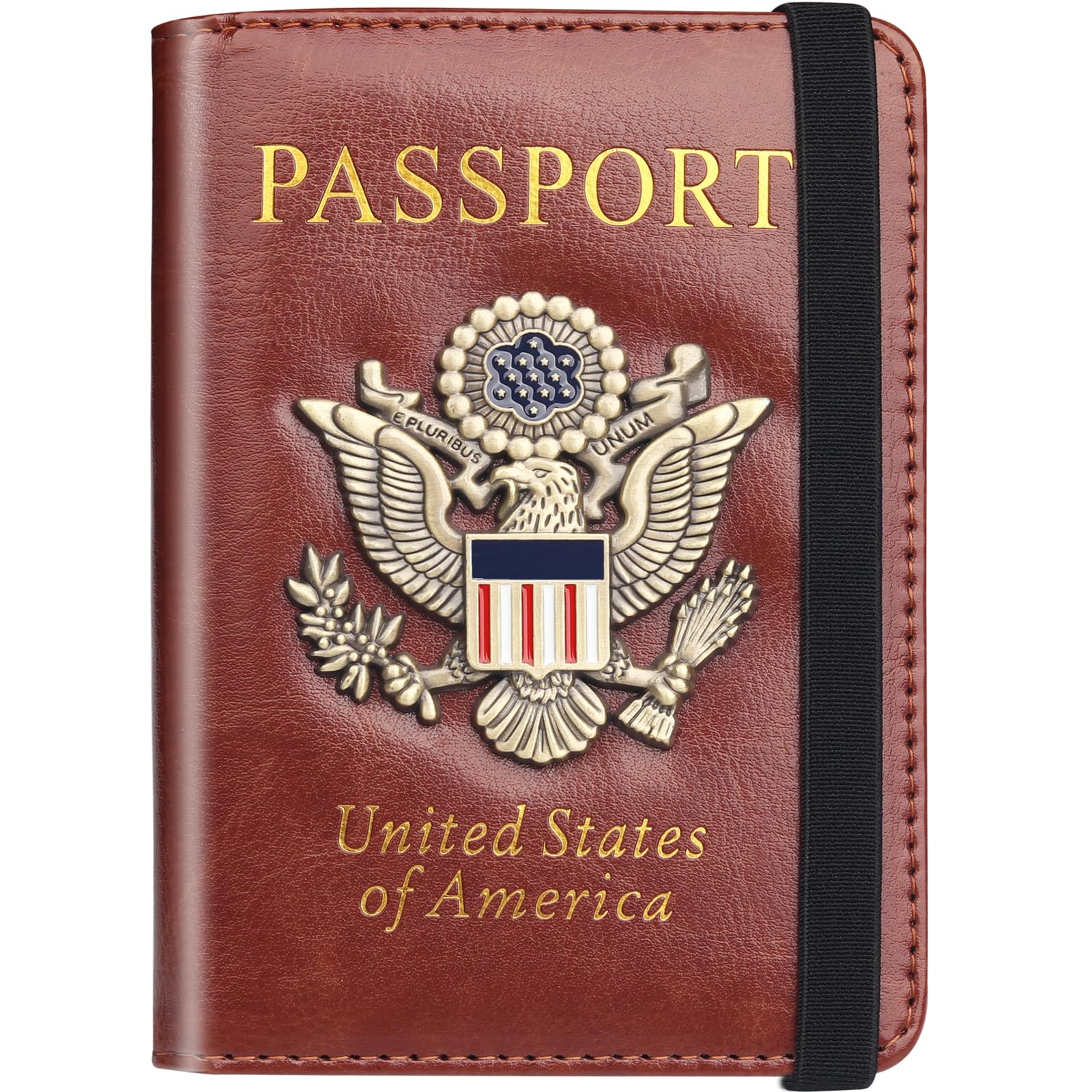 Herain Passport Holder Wallet Cover Case for Women Men Family, Metal US Badge Passport Book Holders with RFID Blocking, Travel Must Haves Cruise Ship Essentials (purple)