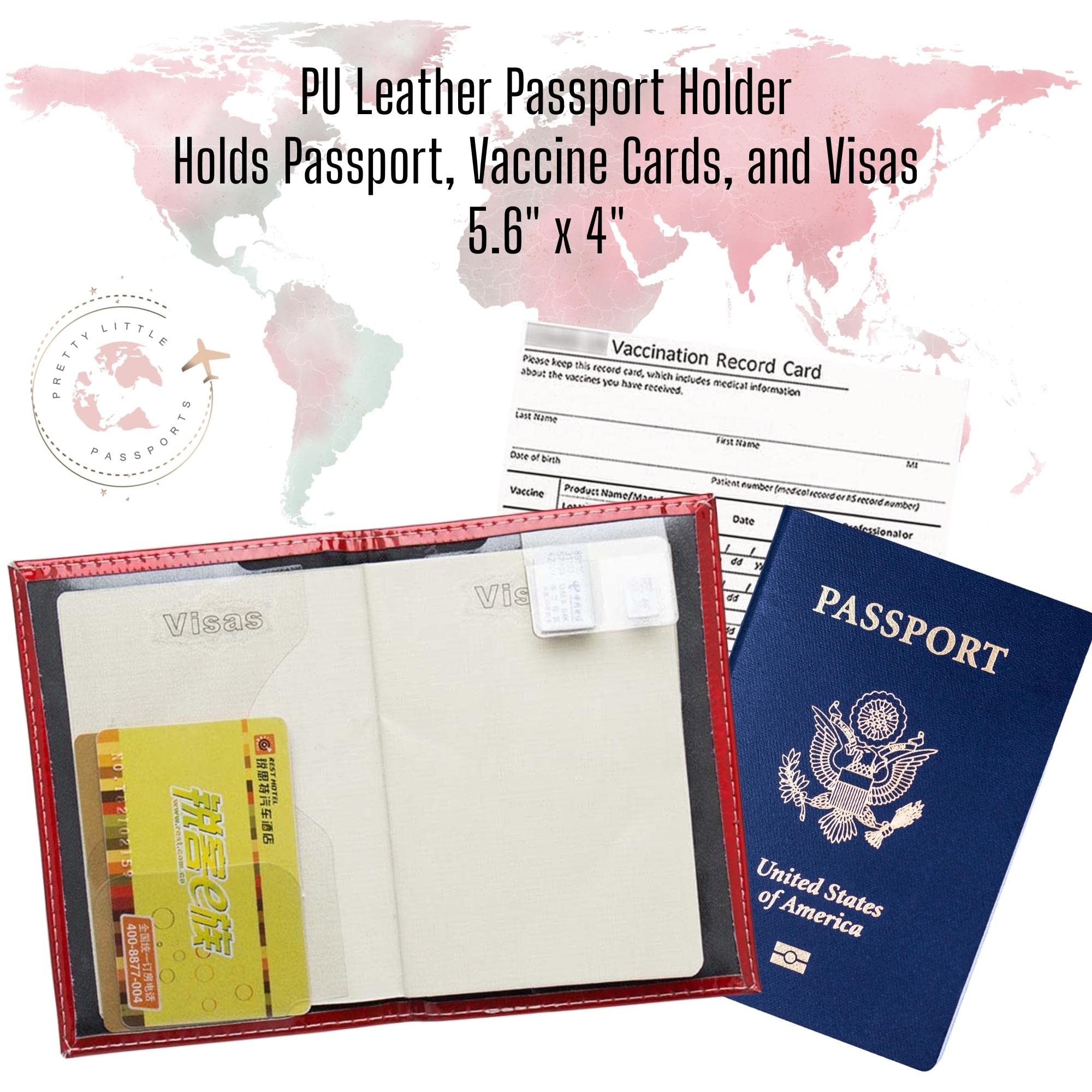 Chrome Passport Cover Vaccine Card Holder Combo, Passport Holder with Vaccine Card Slot (Pink)