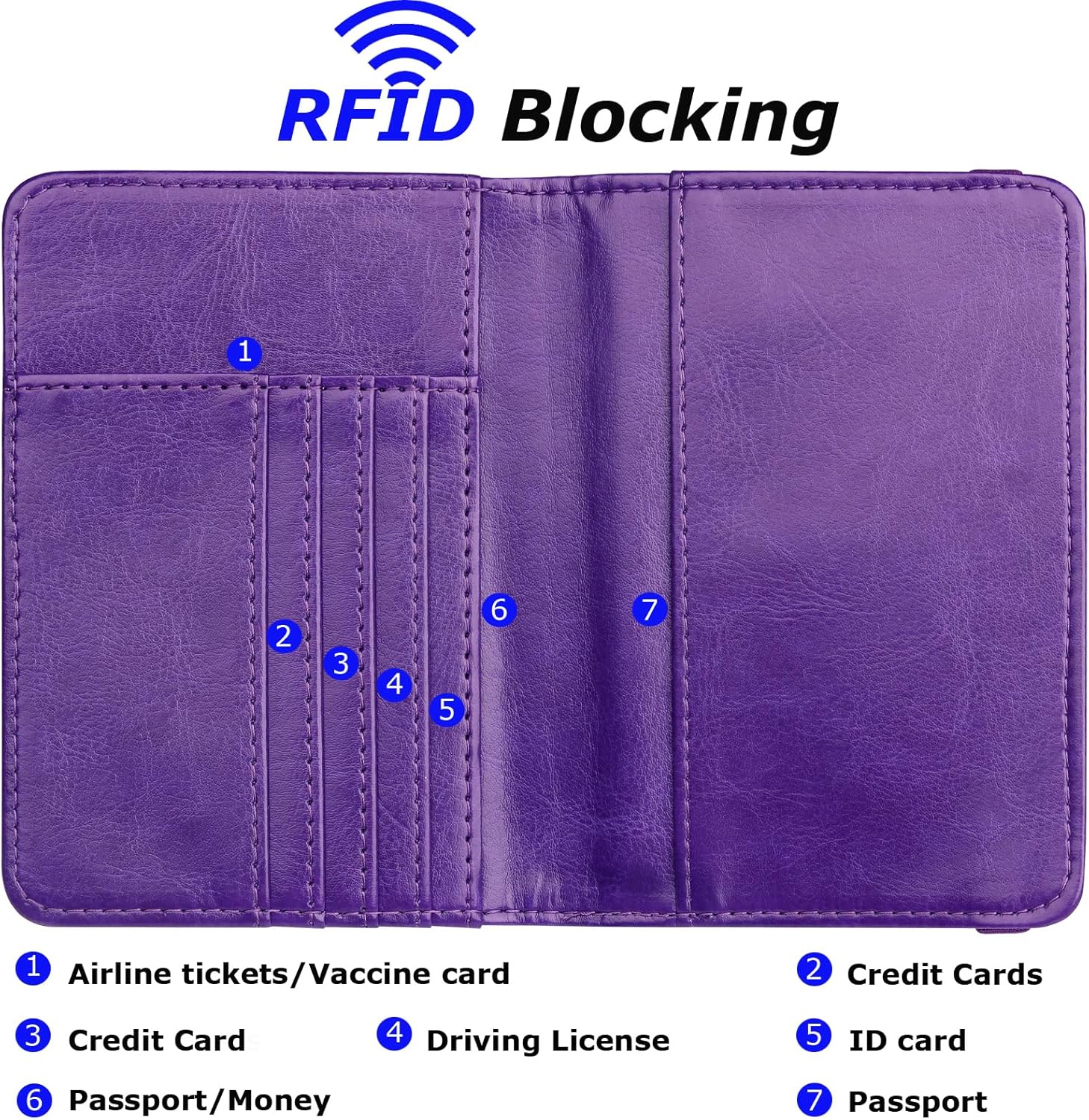 Herain Passport Holder Wallet Cover Case for Women Men Family, Metal US Badge Passport Book Holders with RFID Blocking, Travel Must Haves Cruise Ship Essentials (purple)