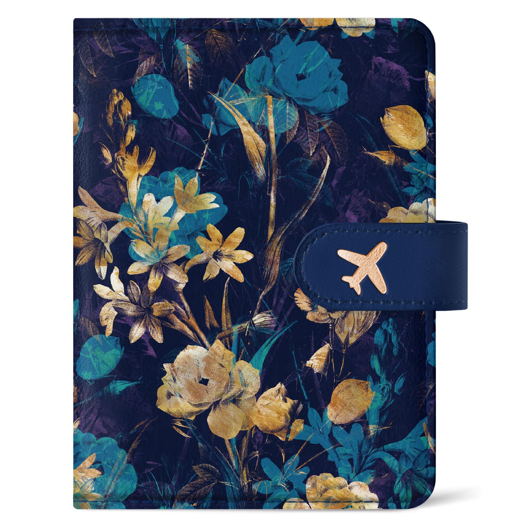 Passport Holder for Travel Essentials, RFID Blocking Leather Cover Wallet with Magnetic Closure, Aesthetic & Cute Passport Book Case for Women and Men - Wildflower