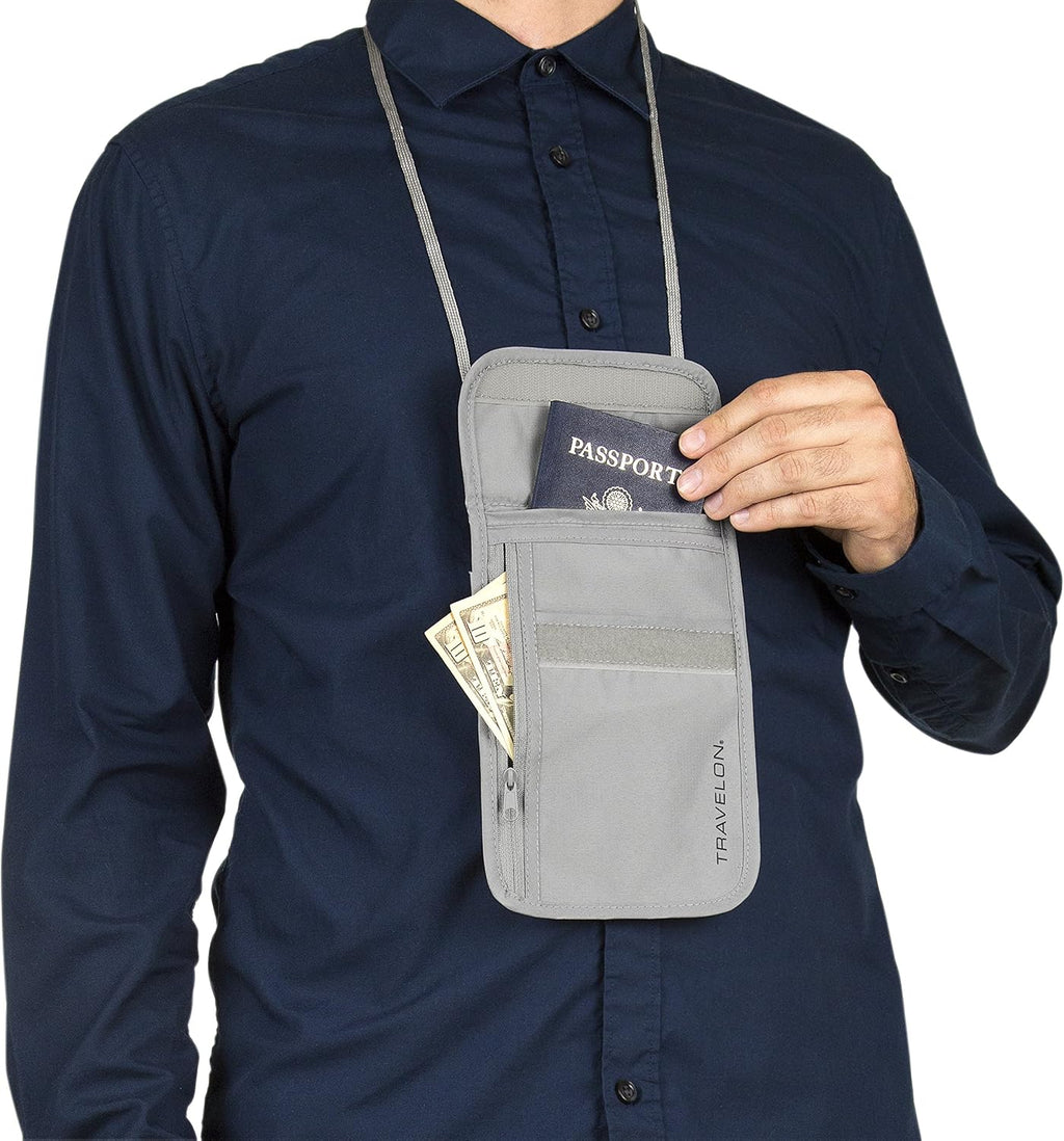 Travelon Rfid Blocking Undergarment Neck Pouch Travel Wallet, Gray, One Size