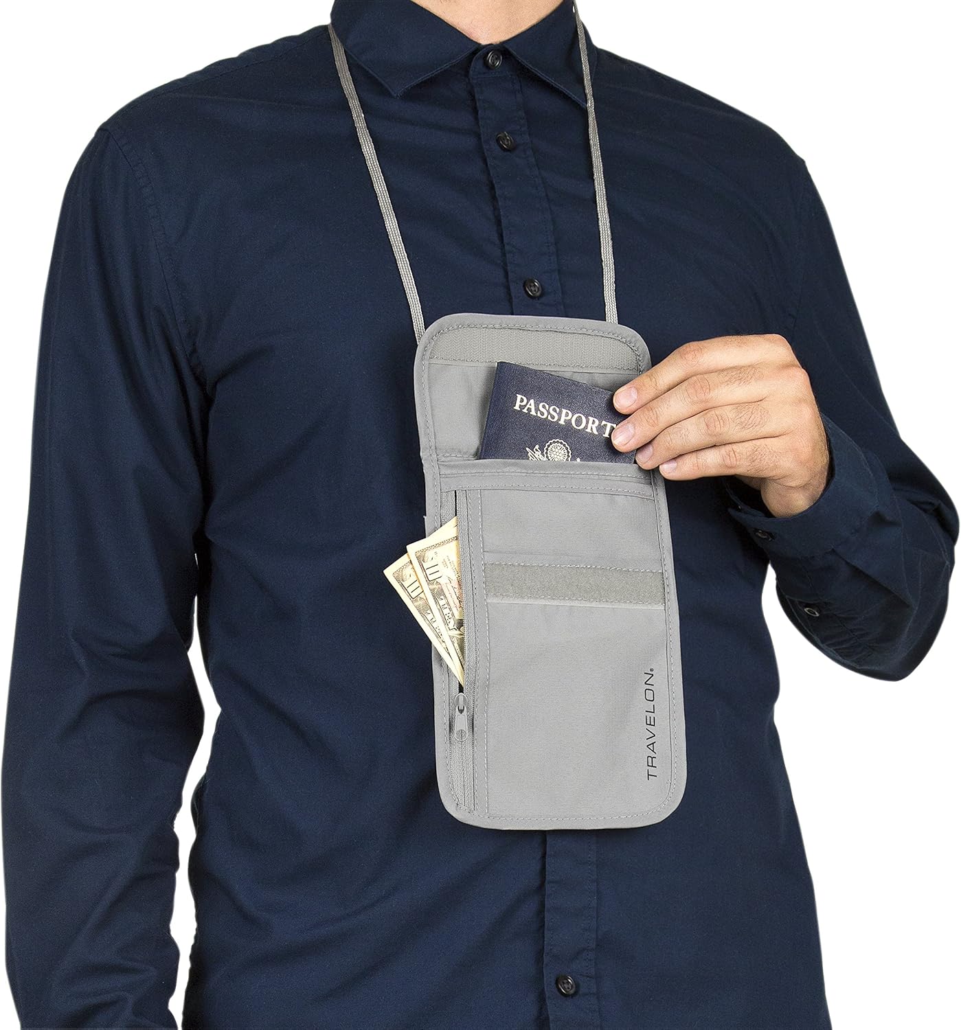 Travelon Rfid Blocking Undergarment Neck Pouch Travel Wallet, Gray, One Size