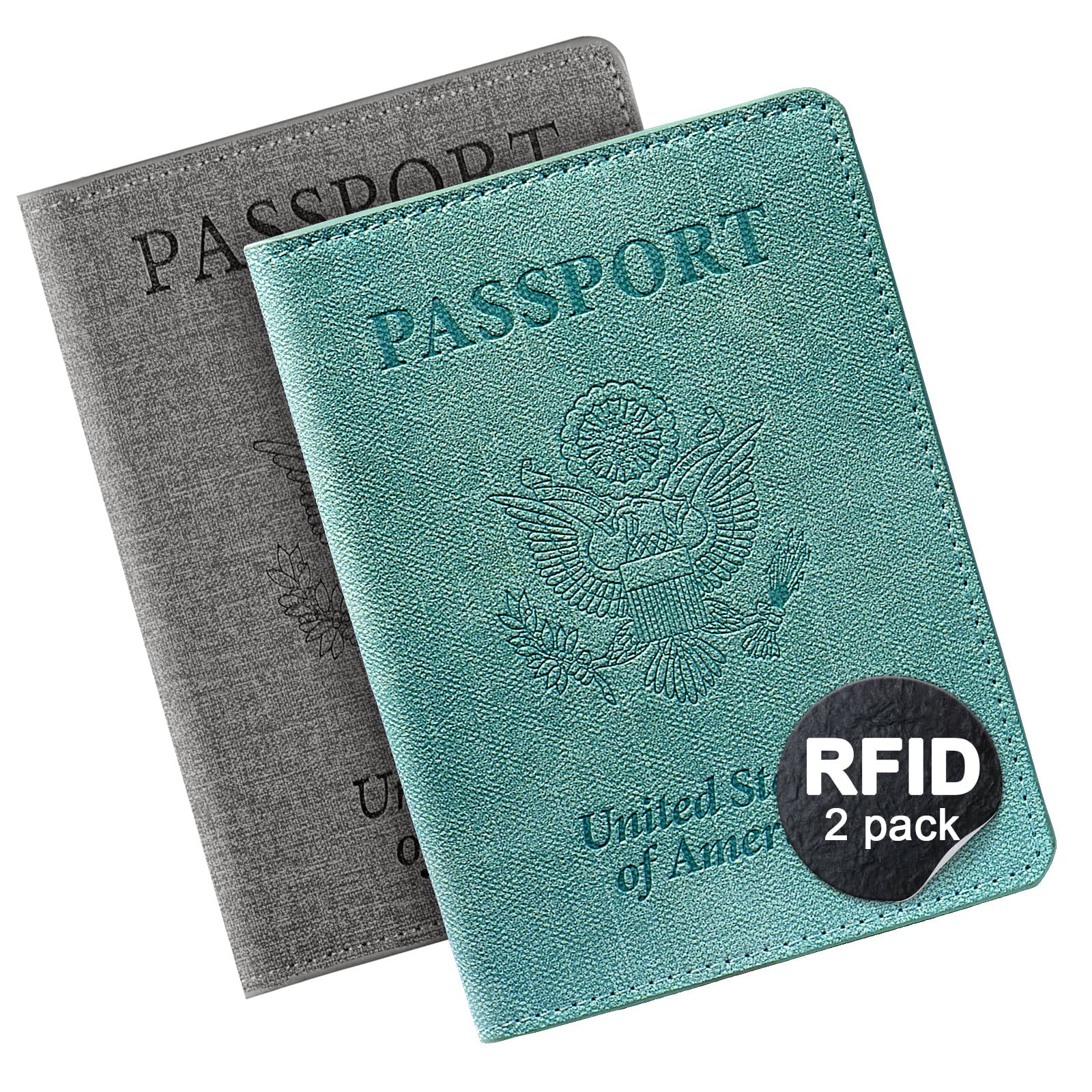 2 Pack Passport Cover With Card Slots RFID Blocking-White&Black