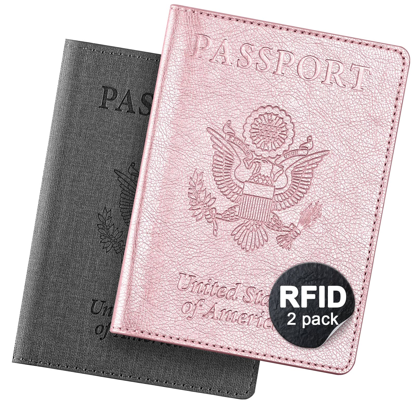 2 Pack Passport Cover With Card Slots RFID Blocking-White&Black